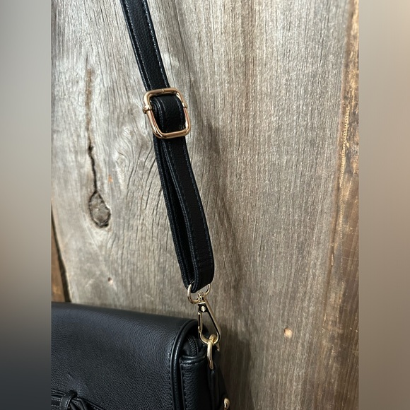 Pink Haley Faux Leather Crossbody Purse with Double Tassel in Black Gold - Picture 6 of 16